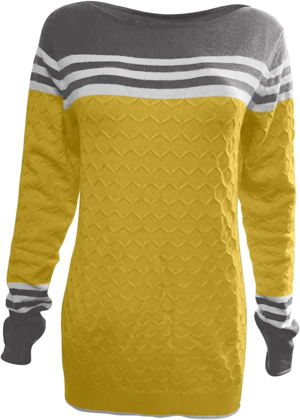 Women's Knitted Color Block Sweaters Long Sleeve Crewneck Fall Fashion Shirt Tunic Tops Blouse Knitwear Pullover