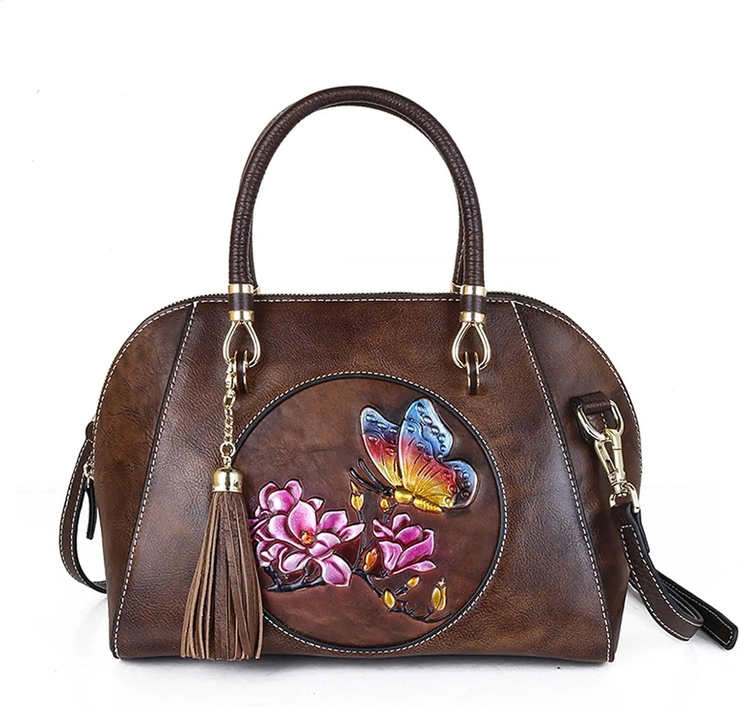 Women's Leather Crossbody Bag, Retro Large Capacity Shoulder Bag, Pure Hand-carved Handbag