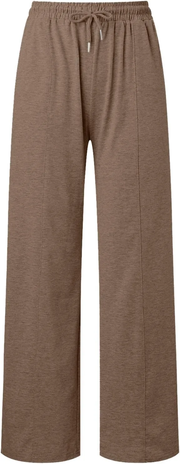 Womens Linen Summer Split Flowy Palazzo Lounge Pants Elastic Waisted Baggy Stretchy Loose Fit Palazzo Pants