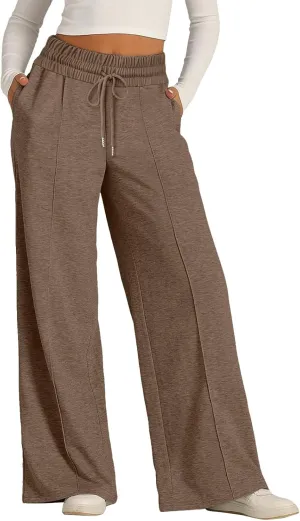 Womens Linen Summer Split Flowy Palazzo Lounge Pants Elastic Waisted Baggy Stretchy Loose Fit Palazzo Pants