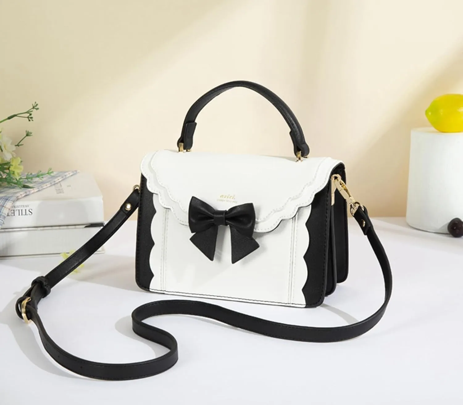 Women's Lolita Messenger Bag Sweet Bowknot Fashion PU Leather Satchel Handbag Anime Crossbody Shoulder Bag