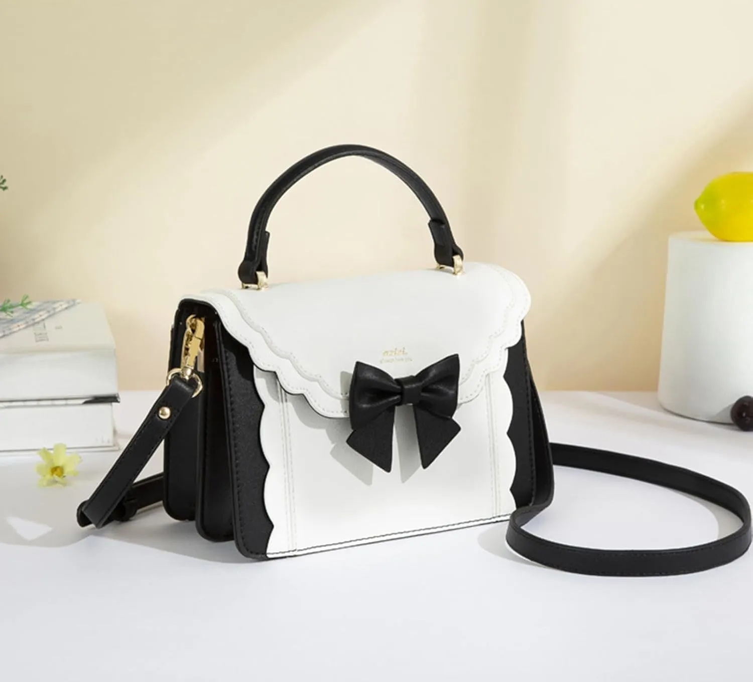 Women's Lolita Messenger Bag Sweet Bowknot Fashion PU Leather Satchel Handbag Anime Crossbody Shoulder Bag