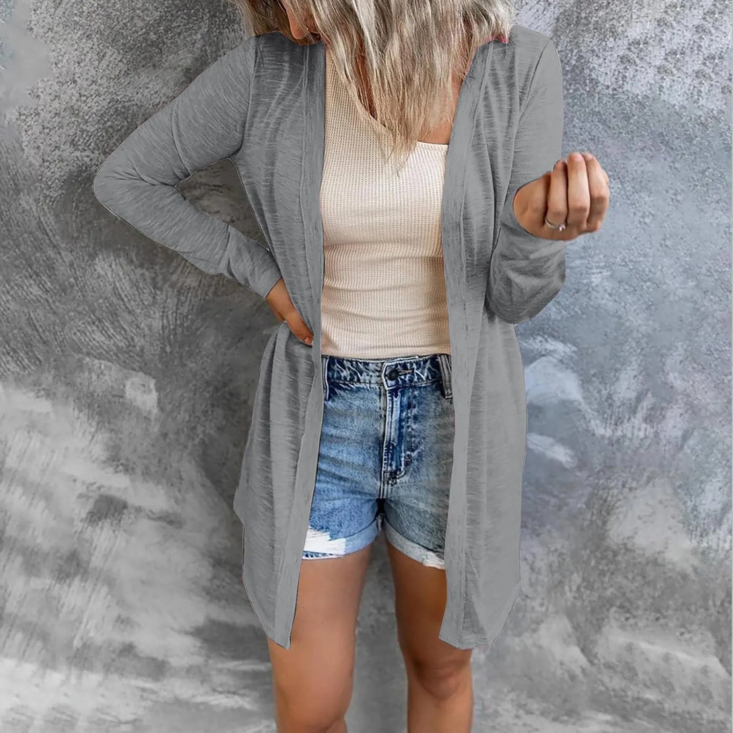 Womens Long Sleeve Open Front Cardigans Fashion Long Sweaters Warm Elegant Loose Casual Outwear