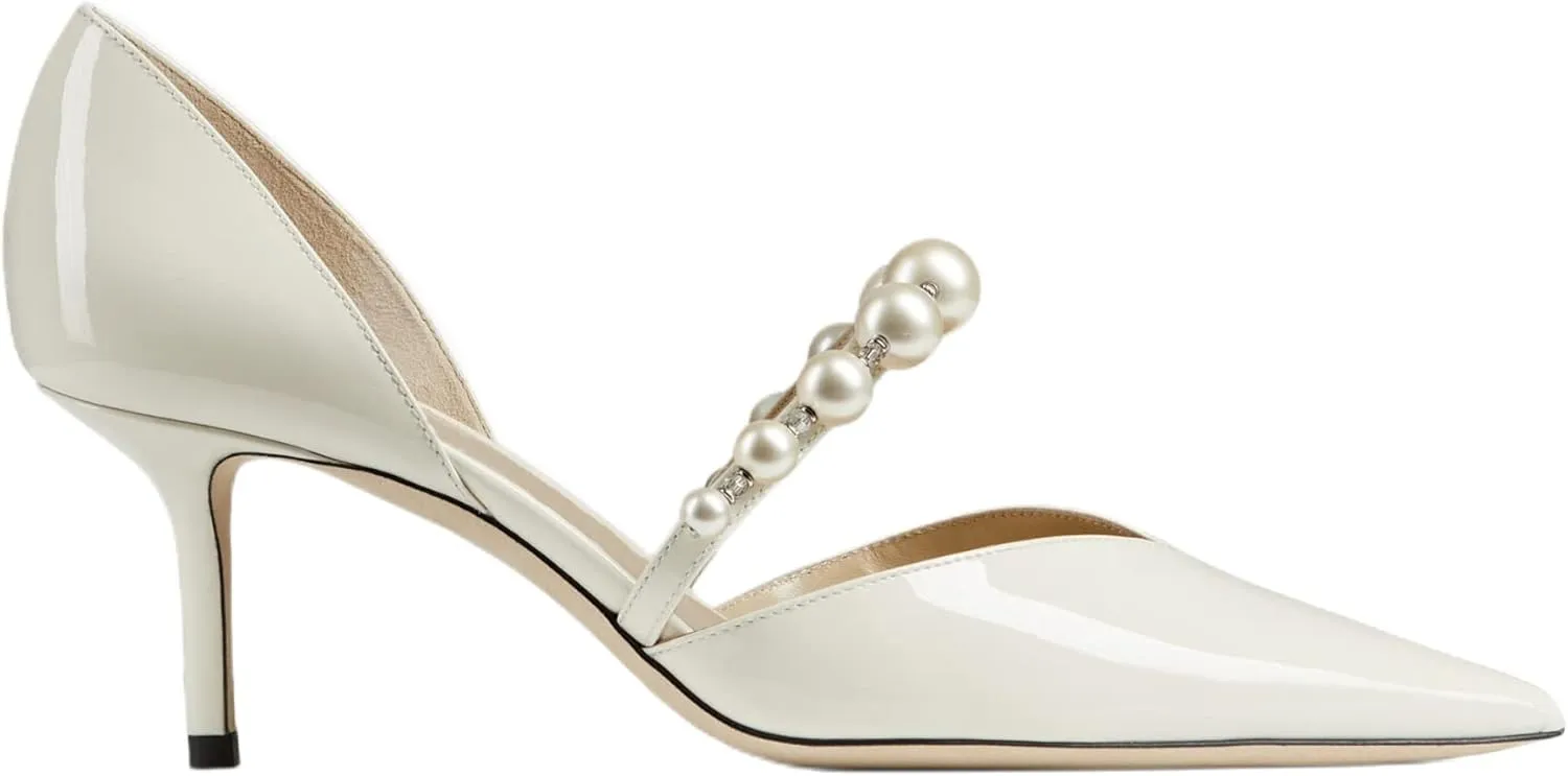 Women's Pointed Toe High Heels Pearl Embellished Strap Pumps Close Toe Stiletto Heeled Pumps for Wedding Party Dress Office