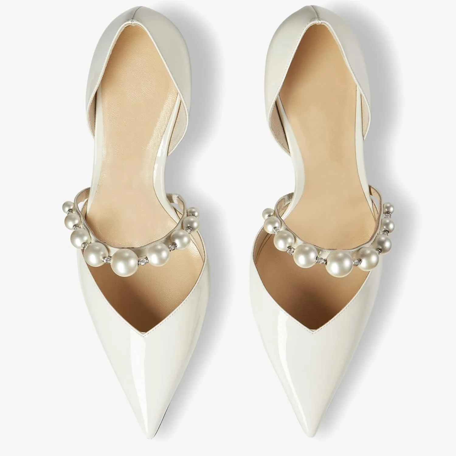 Women's Pointed Toe High Heels Pearl Embellished Strap Pumps Close Toe Stiletto Heeled Pumps for Wedding Party Dress Office