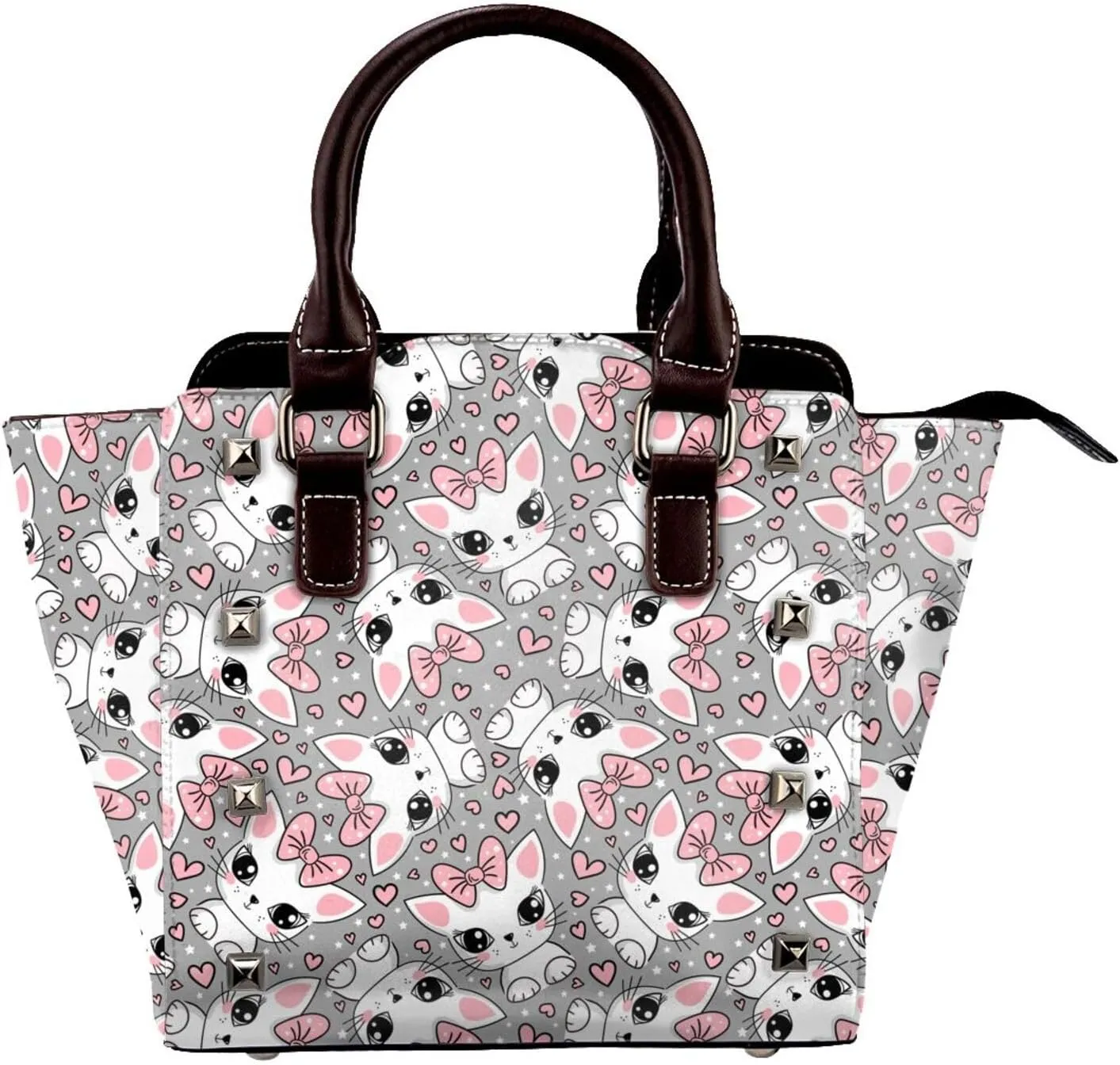 Women's Pu Leather Handbag Rivet Shoulder Bag Studded Top Handle Satchel Crossbody Tote Bag Punk Bag Purse