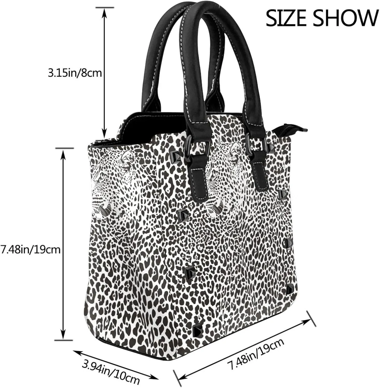 Women's Pu Leather Handbag Rivet Shoulder Bag Studded Top Handle Satchel Crossbody Tote Bag Punk Bag Purse