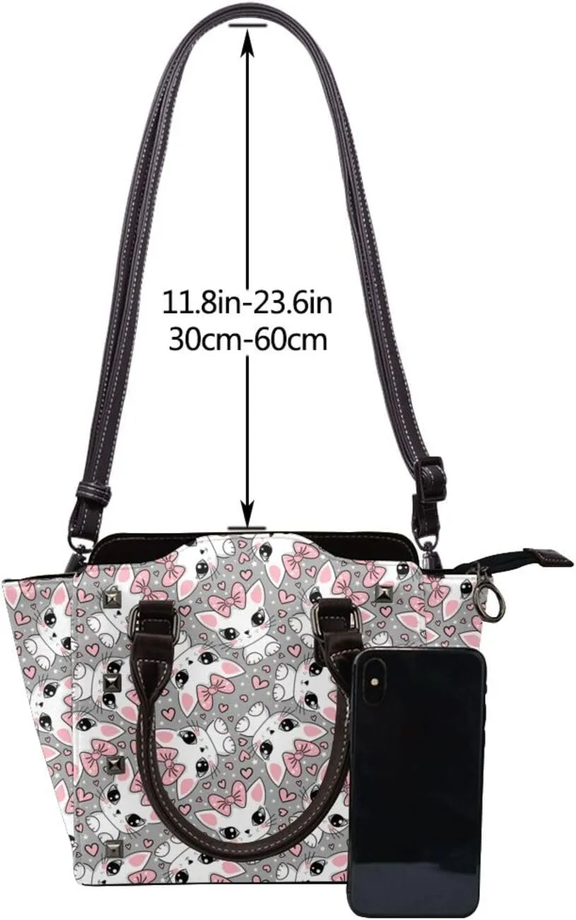 Women's Pu Leather Handbag Rivet Shoulder Bag Studded Top Handle Satchel Crossbody Tote Bag Punk Bag Purse
