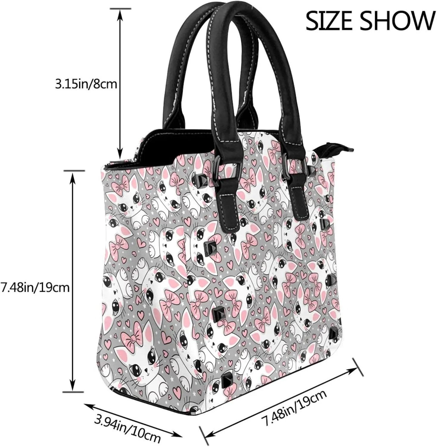 Women's Pu Leather Handbag Rivet Shoulder Bag Studded Top Handle Satchel Crossbody Tote Bag Punk Bag Purse
