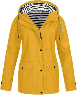 Womens Rain Coat Waterproof Active Outdoor Rain Jacket Lightweight Zip Up Summer Fall Raincoat Windbreaker With Hood