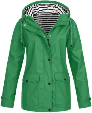 Women's Raincoats Windbreaker Rain Jacket Waterproof Lightweight Outdoor Hooded Trench Coats