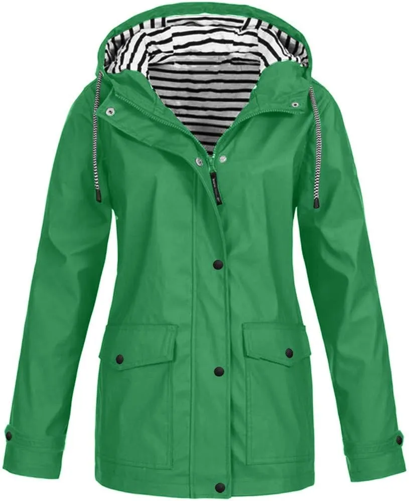 Women's Raincoats Windbreaker Rain Jacket Waterproof Lightweight Outdoor Hooded Trench Coats