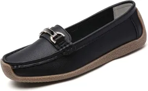 Women's Slip On Flats Loafers Leather Moccasins Walking Shoes Driving Penny Loafer with Anti-Slip Rubber Sole