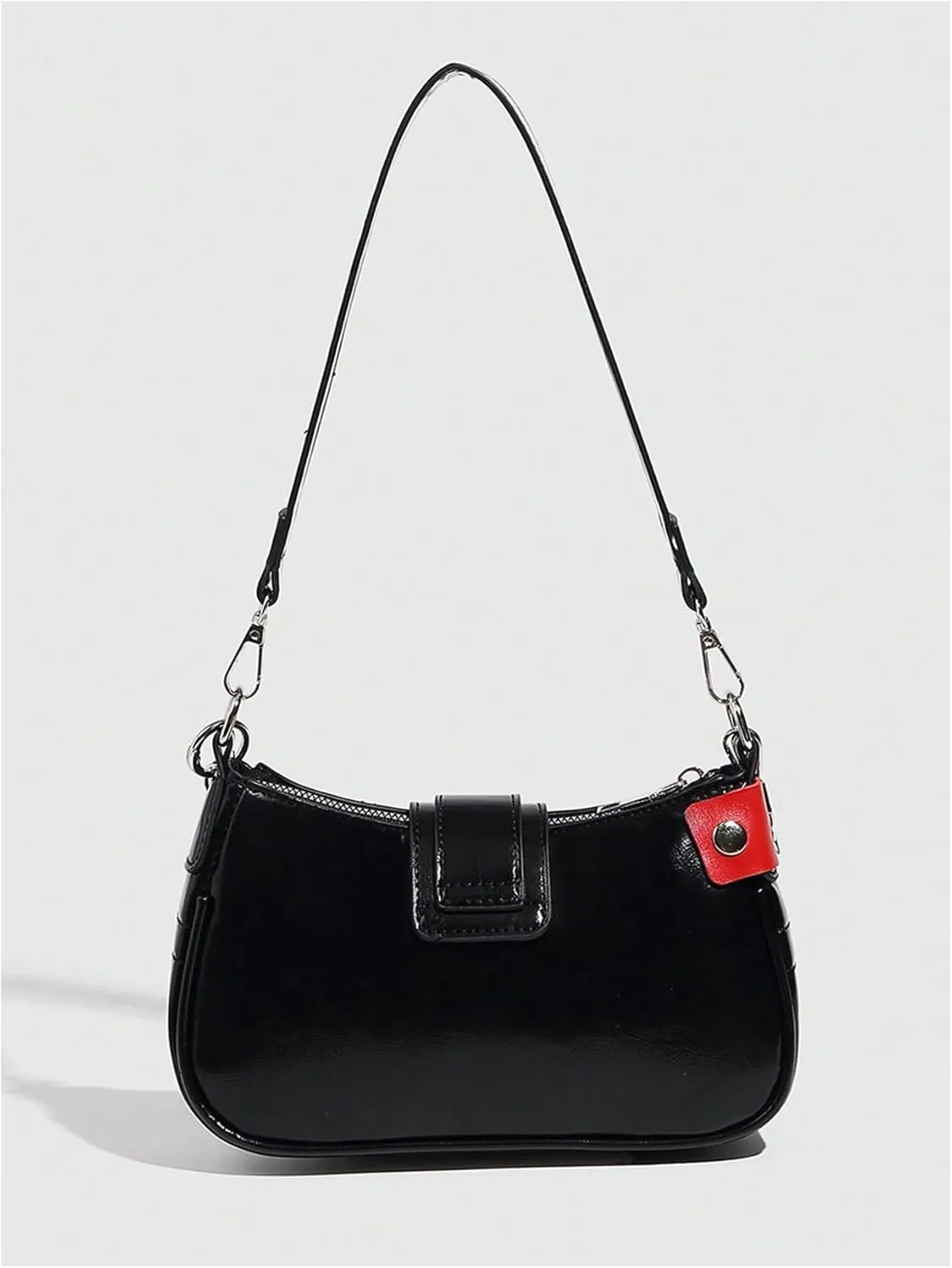 Women's Star Studded Chain Shoulder Handbags Color Block PU Leather Y2K Underarm Bags Purse