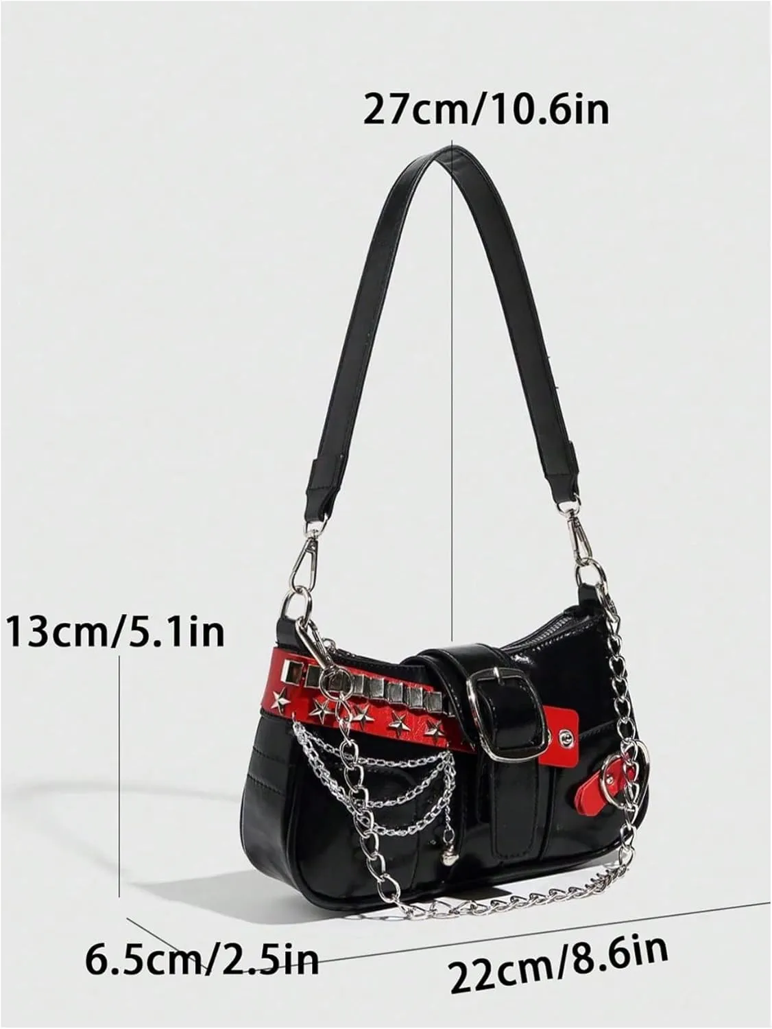 Women's Star Studded Chain Shoulder Handbags Color Block PU Leather Y2K Underarm Bags Purse