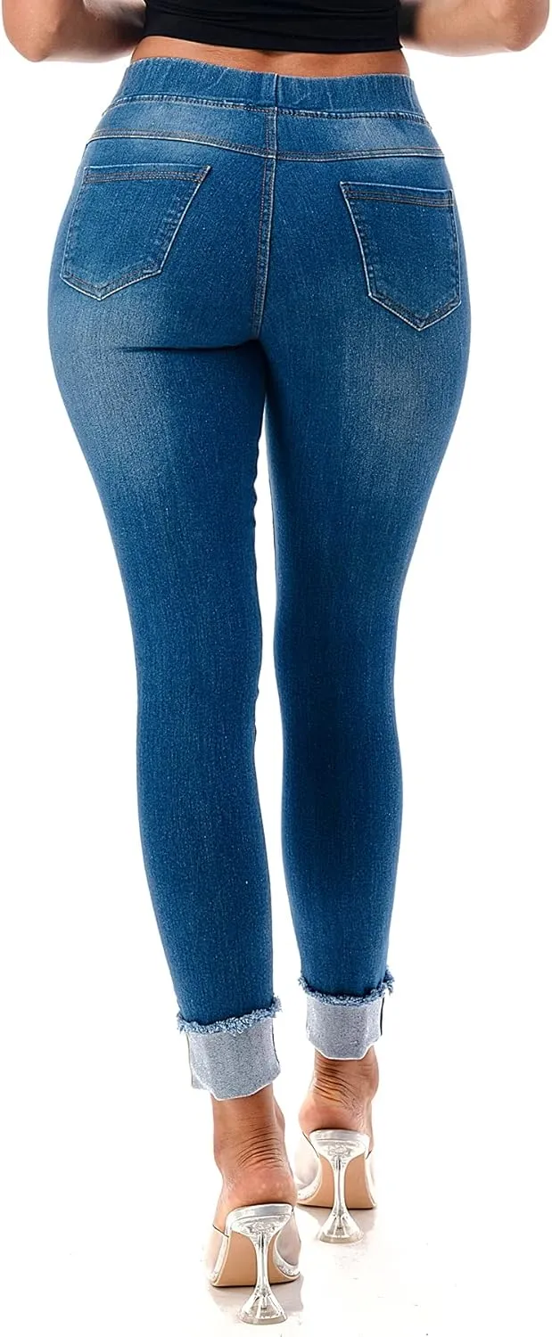 Women's Stretch Pull-On Jeans Skinny Ripped Distressed Denim Jeggings Regular-Plus Size