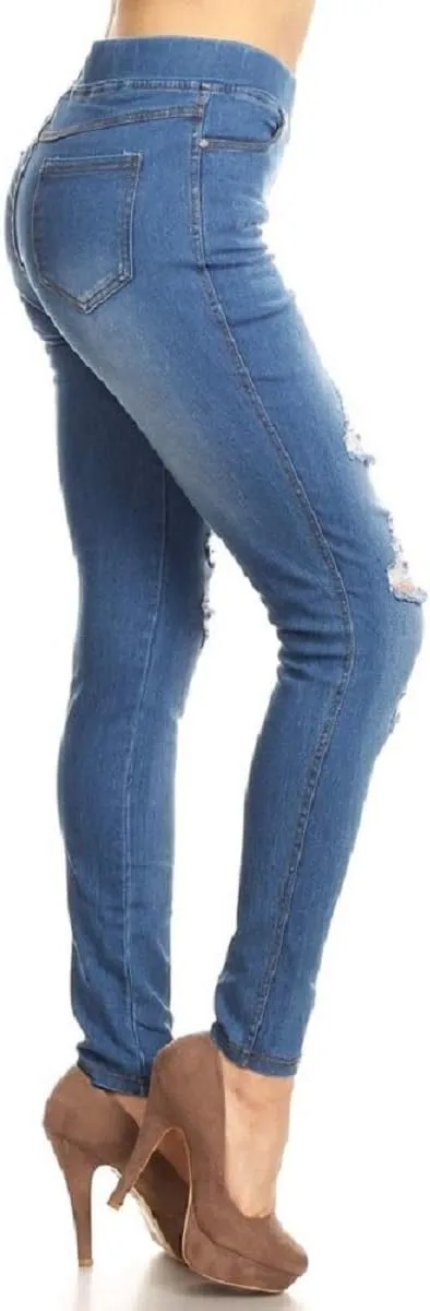 Women's Stretch Pull-On Jeans Skinny Ripped Distressed Denim Jeggings Regular-Plus Size