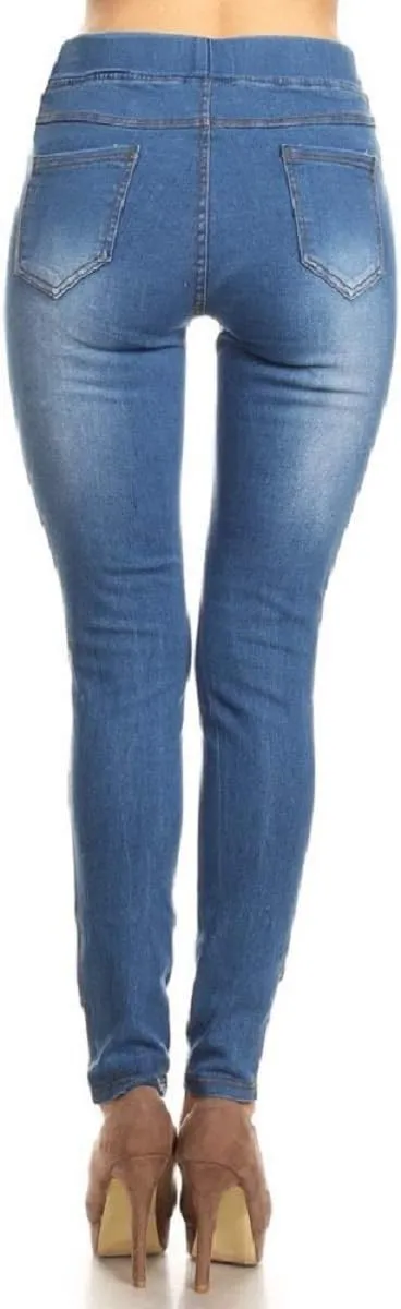 Women's Stretch Pull-On Jeans Skinny Ripped Distressed Denim Jeggings Regular-Plus Size