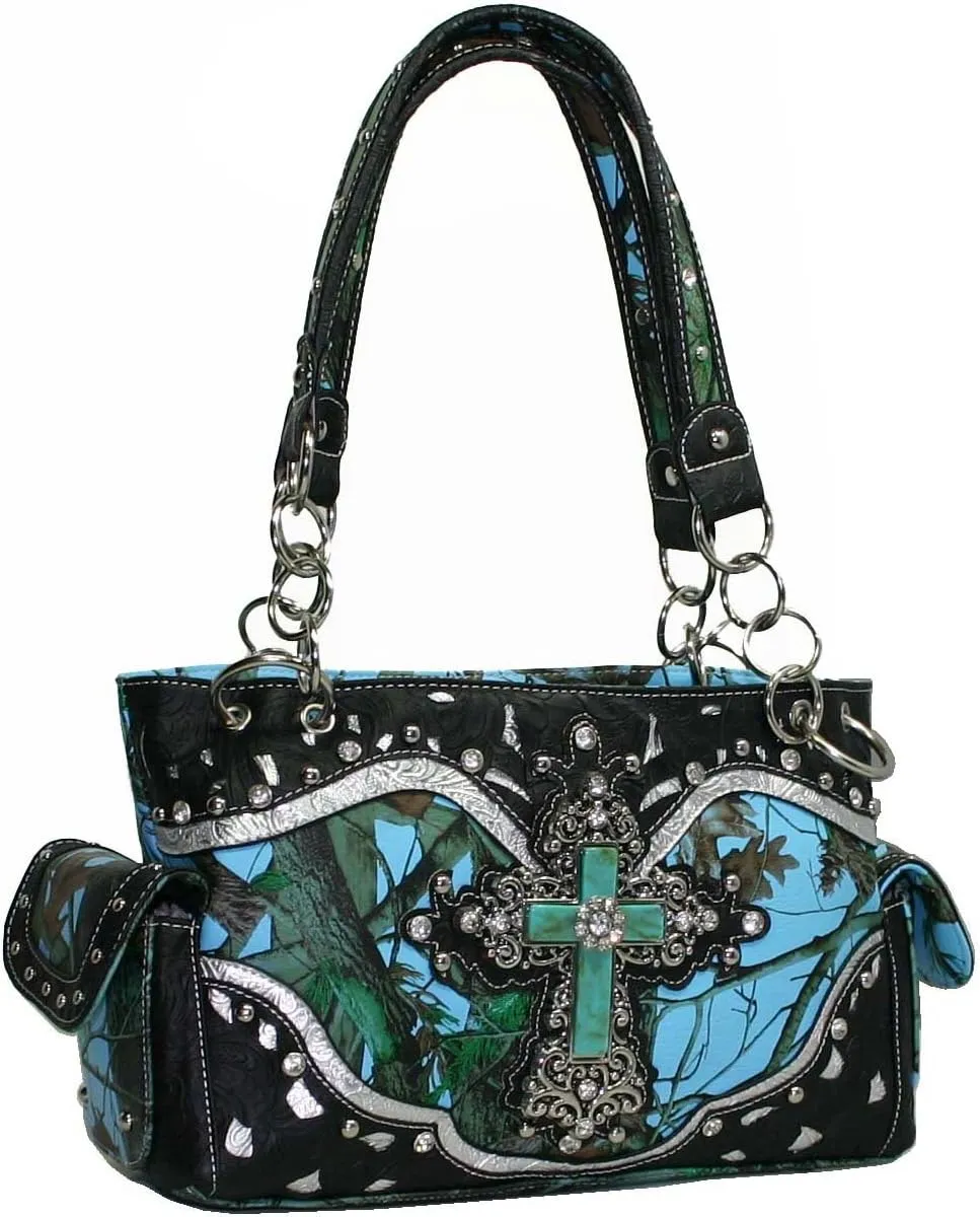 Women's Studded Cross Rhinestone Western Purse Wallet Matching Wallet