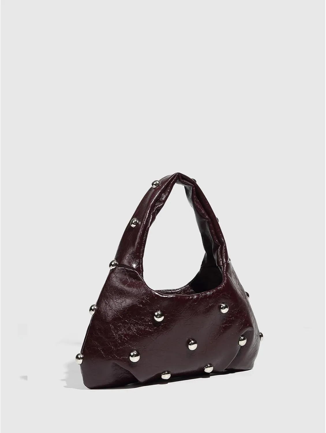 Women's Studded Y2k Shoulder Bag Punk Rock Leather Hobo Handbags with Silver Studs Trendy Daily Life Purses