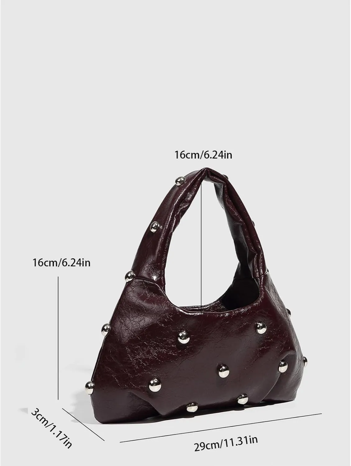 Women's Studded Y2k Shoulder Bag Punk Rock Leather Hobo Handbags with Silver Studs Trendy Daily Life Purses