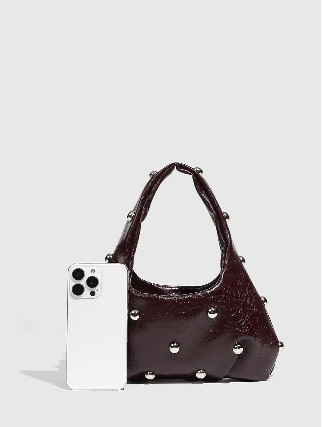 Women's Studded Y2k Shoulder Bag Punk Rock Leather Hobo Handbags with Silver Studs Trendy Daily Life Purses