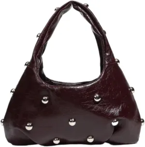 Women's Studded Y2k Shoulder Bag Punk Rock Leather Hobo Handbags with Silver Studs Trendy Daily Life Purses