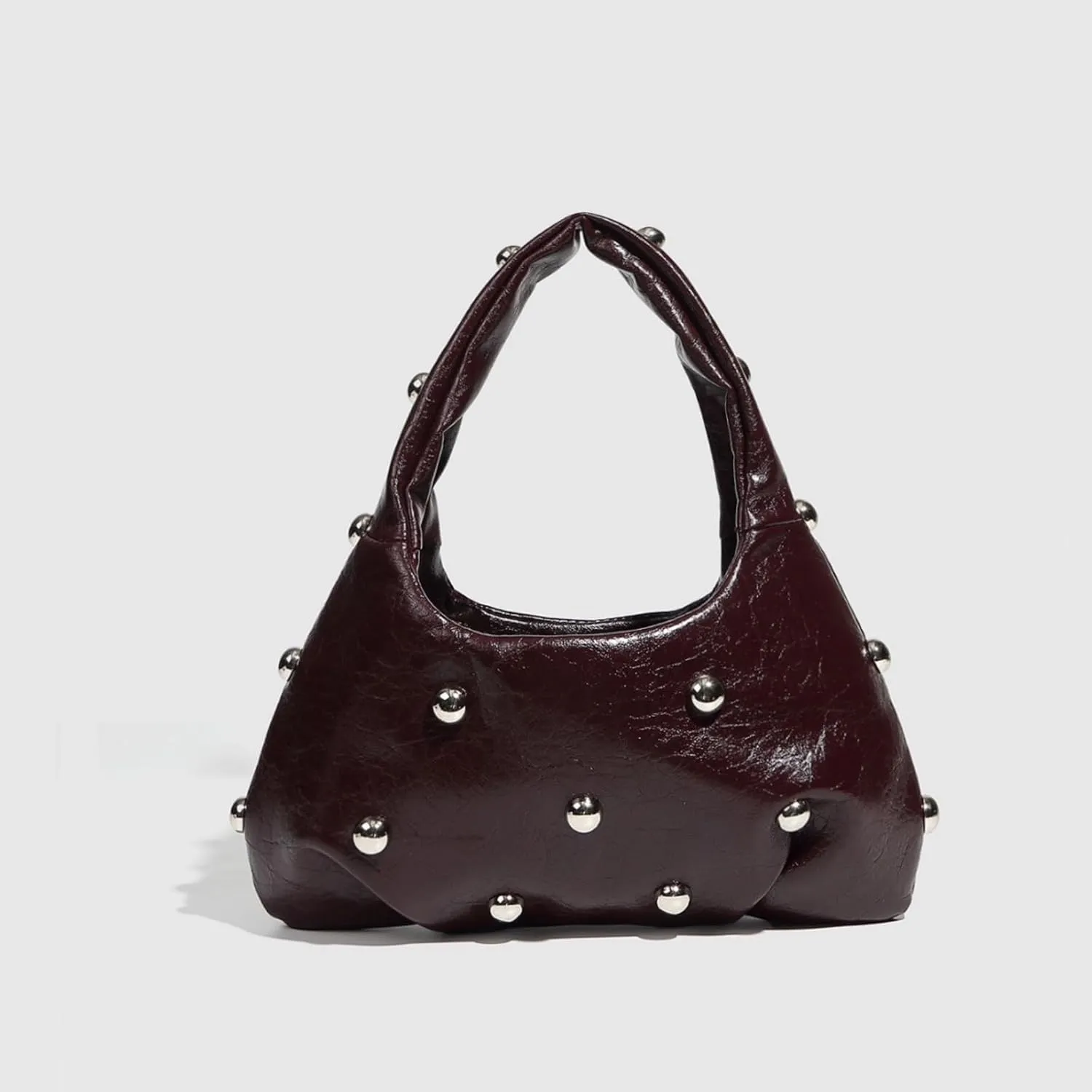 Women's Studded Y2k Shoulder Bag Punk Rock Leather Hobo Handbags with Silver Studs Trendy Daily Life Purses