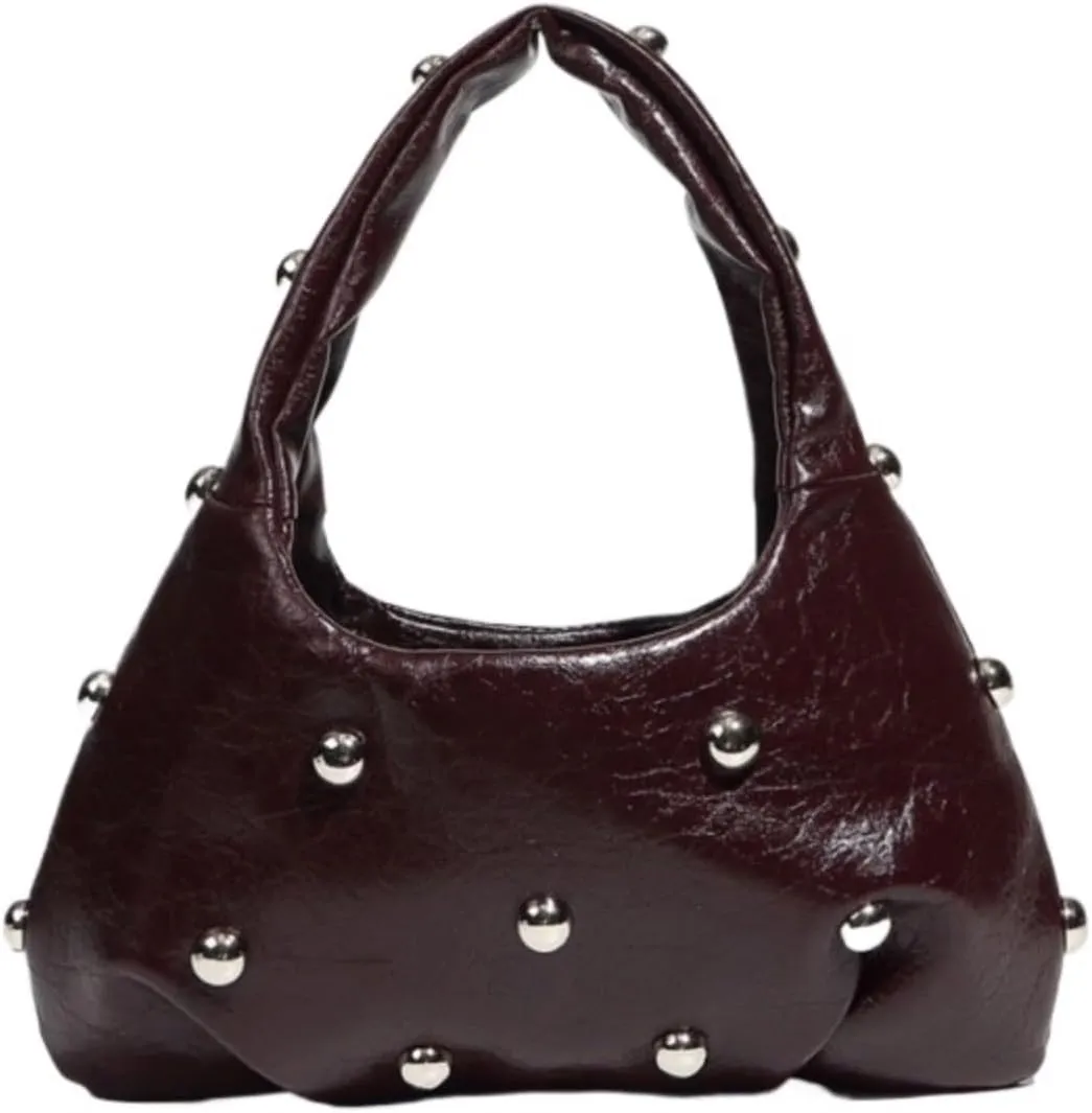 Women's Studded Y2k Shoulder Bag Punk Rock Leather Hobo Handbags with Silver Studs Trendy Daily Life Purses