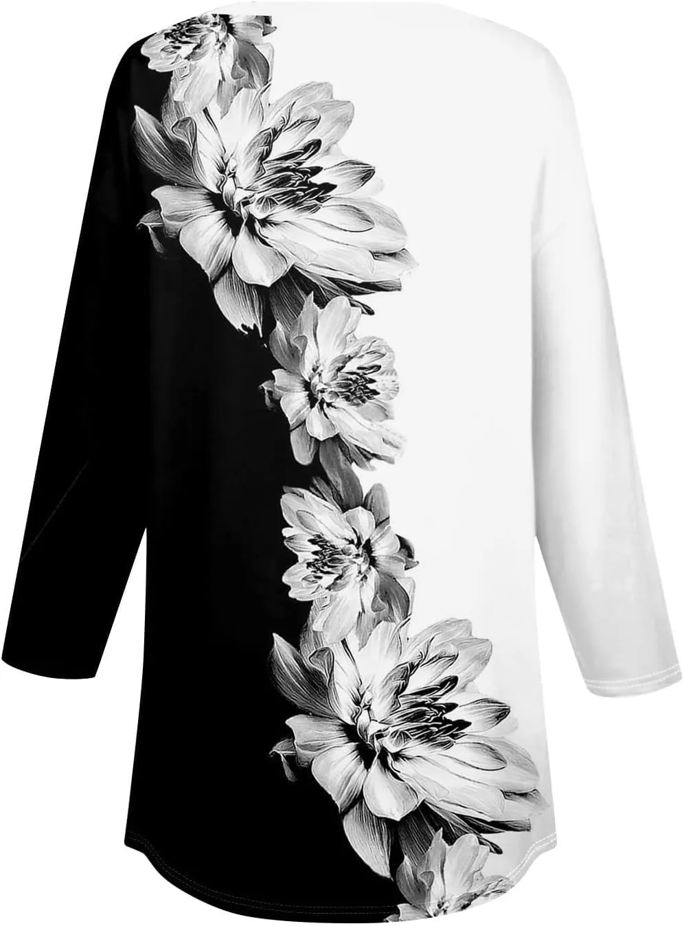 Women's Summer 3/4 Sleeve Tops Button V Neck Henley Shirts Boho Floral Printed Blouse Loose Fit Tees Casual Tshirts