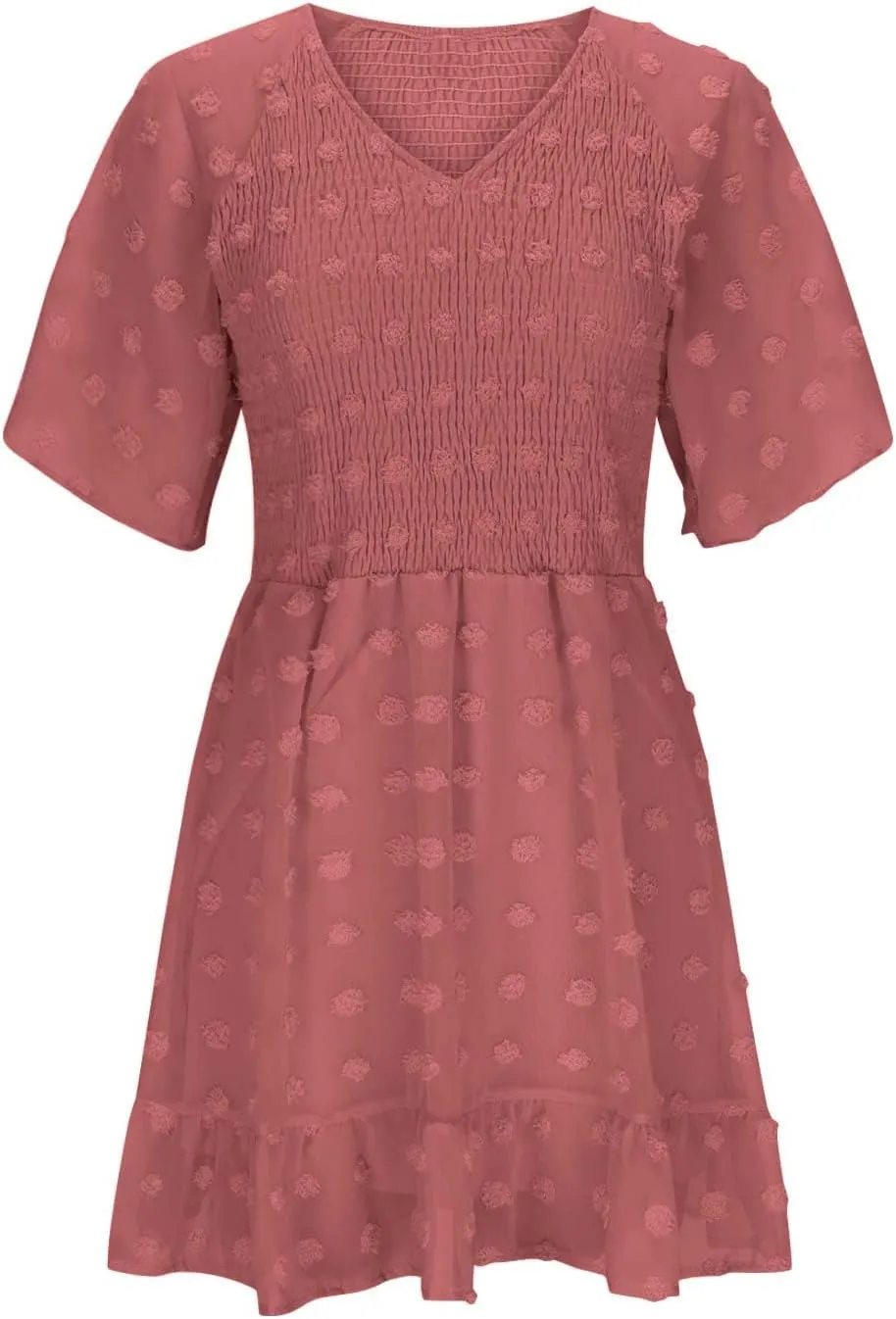 Womens Summer Dresses Short Flutter Sleeve v Neck Dresses Casual Empire Waist A-Line Dresses Mini Vacation Sundresses