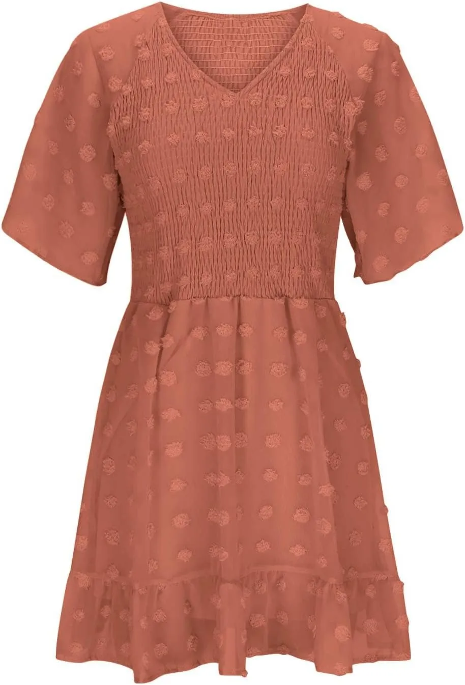 Womens Summer Dresses Short Flutter Sleeve v Neck Dresses Casual Empire Waist A-Line Dresses Mini Vacation Sundresses