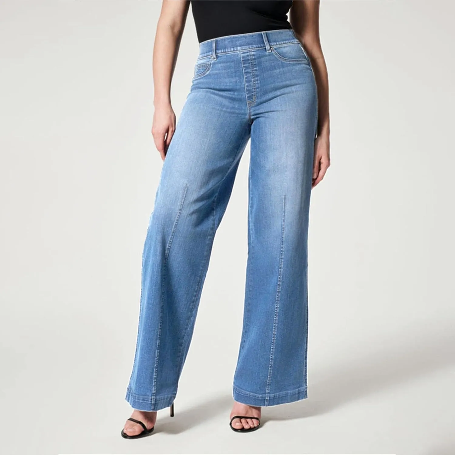 Womens Wide Leg Jeans Elastic High Waisted Trendy Straight Leg Denim Pants Baggy Pull On Jeans for Women Stretch