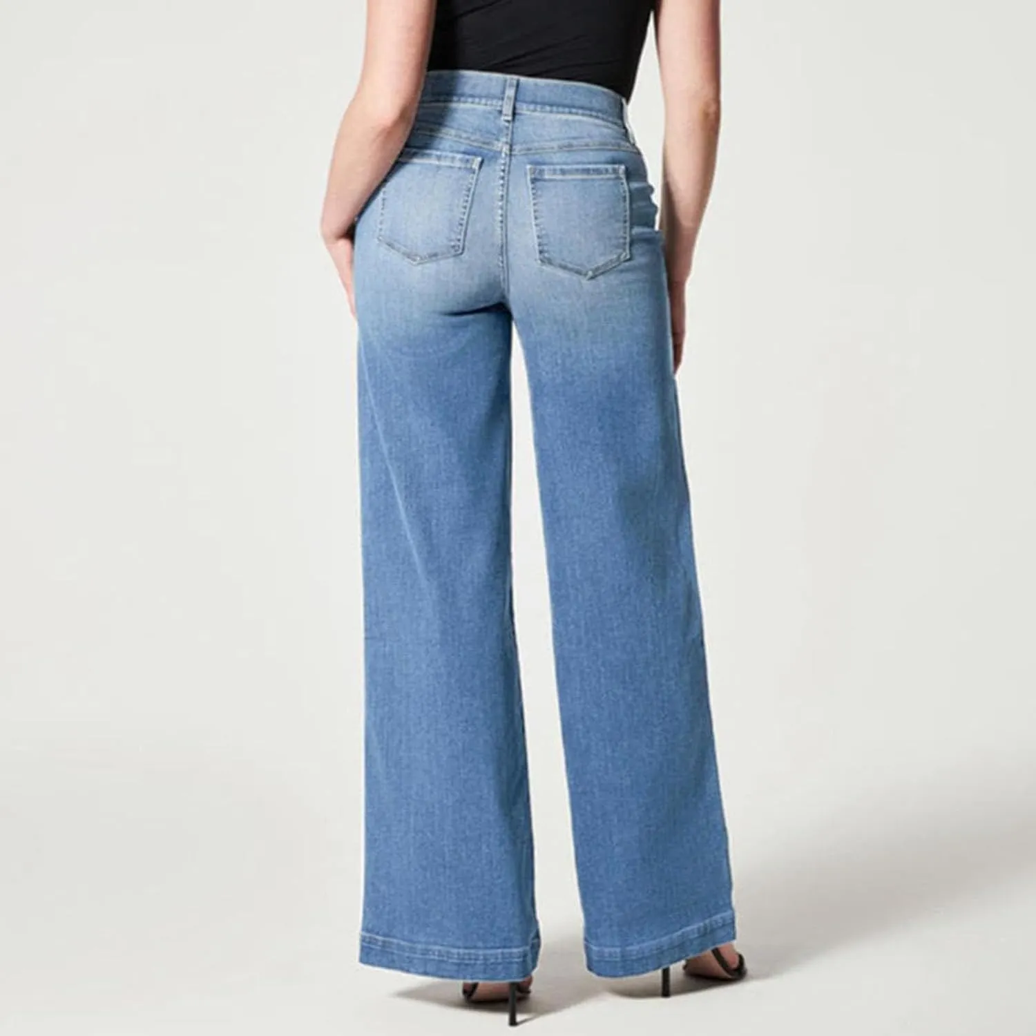 Womens Wide Leg Jeans Elastic High Waisted Trendy Straight Leg Denim Pants Baggy Pull On Jeans for Women Stretch