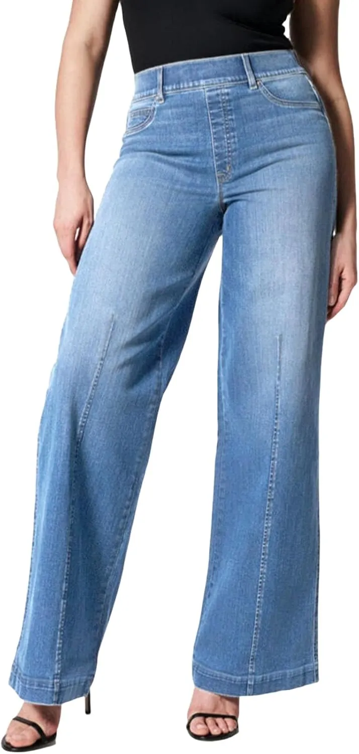 Womens Wide Leg Jeans Elastic High Waisted Trendy Straight Leg Denim Pants Baggy Pull On Jeans for Women Stretch