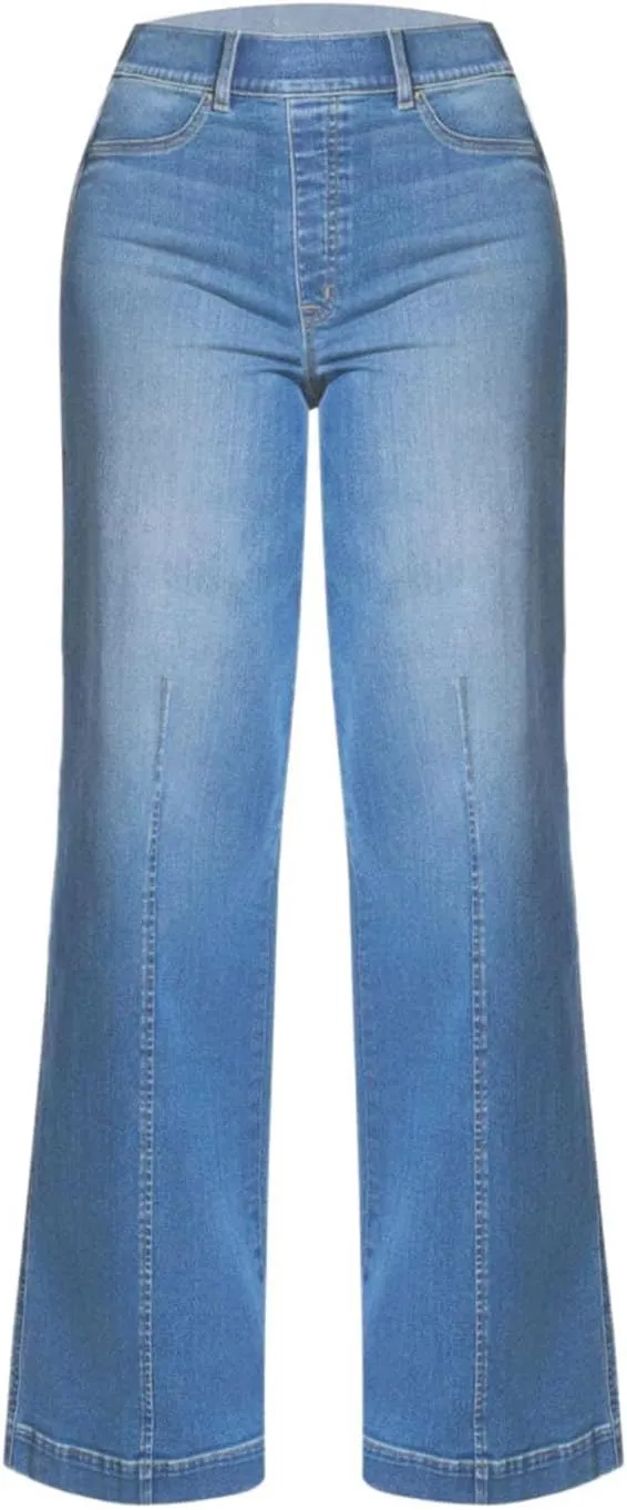 Womens Wide Leg Jeans Elastic High Waisted Trendy Straight Leg Denim Pants Baggy Pull On Jeans for Women Stretch