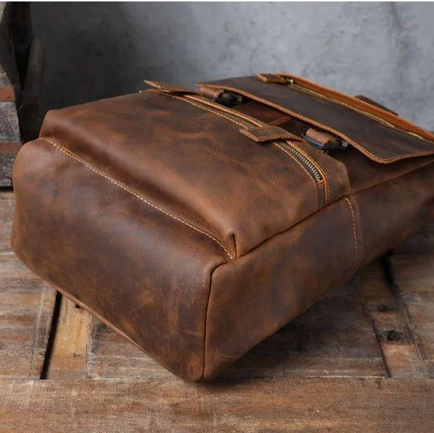 Woosir Mens Cowhide Leather Backpack for 15.6" Laptop