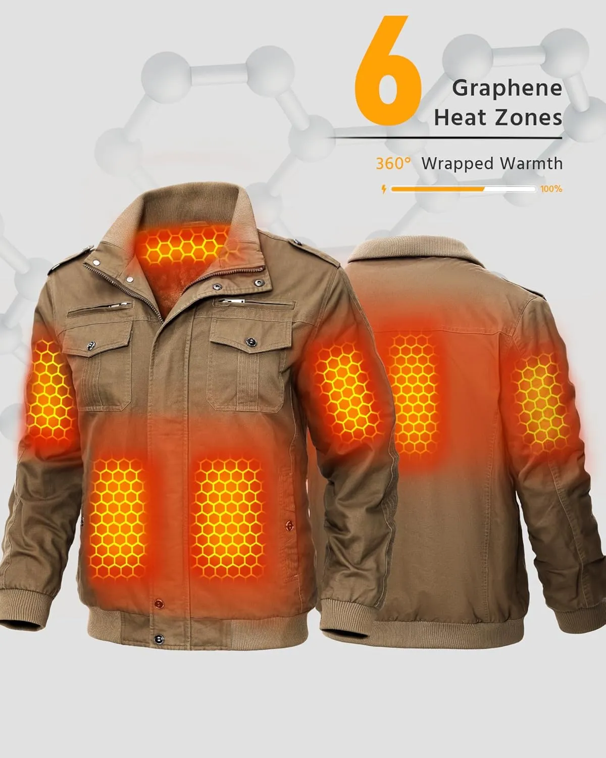 Wulcea Graphene Heated Jacket for Men 12V Fast Charge 18400mAh Large Capacity