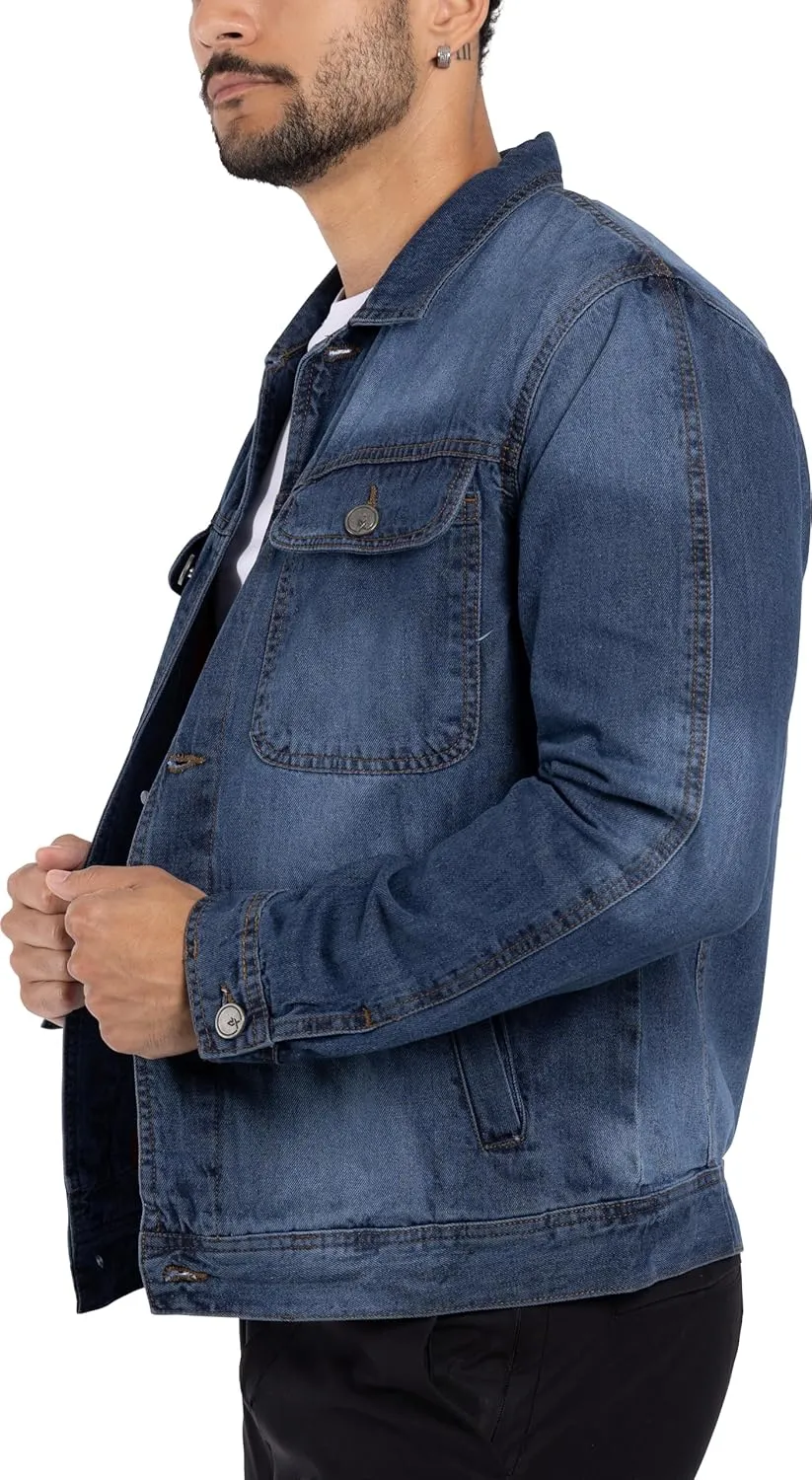 X RAY Mens Denim Jacket, Washed Ripped Distressed Flex Stretch Casual Trucker Biker Jeans Jacket for Men