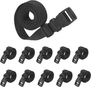 XTACER Molle Backpack Accessory Strap Luggage Straps Cover Strap Sleeping Bag Strap with Buckle (Black (10-Pack))