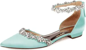 XYD Women Classic Pointed Toe D'Orsay Wedding Flat Sandals Sparkly Rhinestones Ankle Strap Low Heel Dress Shoes with Zipper