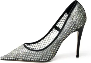 XYD Women's Chic Pointed Toe Evening Shoes High Heels Mesh Breathable Shiny Rhinestones Stiletto Checkered Office Lady Slip On Formal Dress Wedding Pumps