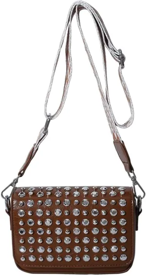 Y2k Crescent Crossbody Purse Women 90s Studded PU Leather Shoulder Satchels Hobo Bags Trendy Punk Underarm Tote Handbag