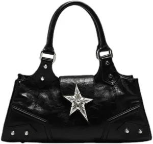 Y2K Punk Bag Studded PU Leather Handbag for Women Gothic Clutch Purse Star Shoulder Bag Cool Style Rock Fashion