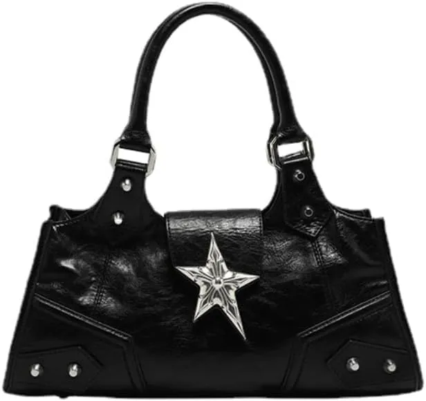 Y2K Punk Bag Studded PU Leather Handbag for Women Gothic Clutch Purse Star Shoulder Bag Cool Style Rock Fashion