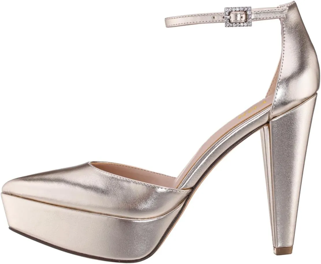 YDN Women Platform Sandals Ankle Strap D’Orsay Cone High Heels Pointed Toe Studded Buckle Shoes Party Shopping Dating Size 4-16 US