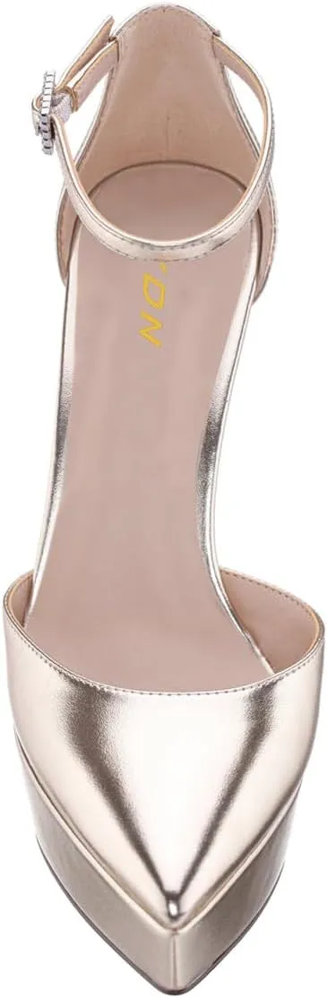 YDN Women Platform Sandals Ankle Strap D’Orsay Cone High Heels Pointed Toe Studded Buckle Shoes Party Shopping Dating Size 4-16 US