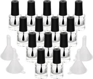 Yebeauty 20 PCS 5ml 0.17oz Empty Nail Polish Bottle, Refillable Clear Glass Bottles Vials Container with Soft Brush Cap Funnels Set for Nail Art Sample, Black