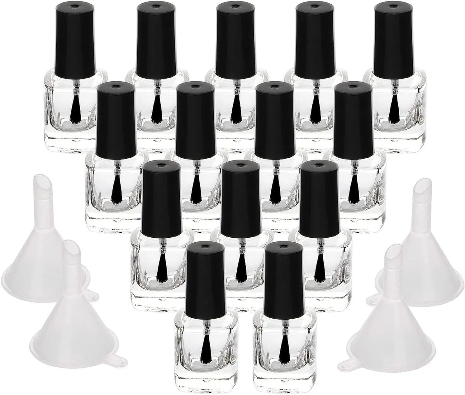 Yebeauty 20 PCS 5ml 0.17oz Empty Nail Polish Bottle, Refillable Clear Glass Bottles Vials Container with Soft Brush Cap Funnels Set for Nail Art Sample, Black
