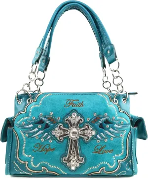 Zelris Faith Love Hope Cross Angel Wing Bible Women Conceal Carry Handbag Purse